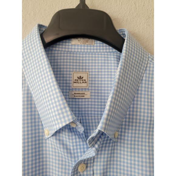 Peter Millar Mens Crown Cool Shirt Sz XX Large Blue Pattern Long Sleeve Linen - Picture 5 of 6